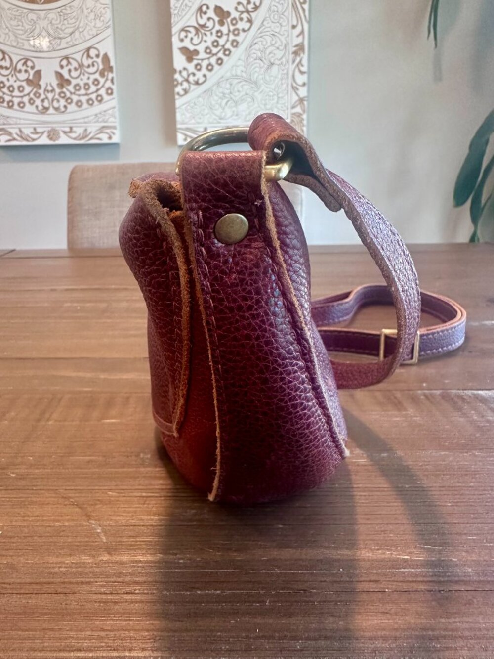 Portland Leather Goods Half Moon Crossbody Burgundy Full Grain Leather Bag - Picture 6 of 10
